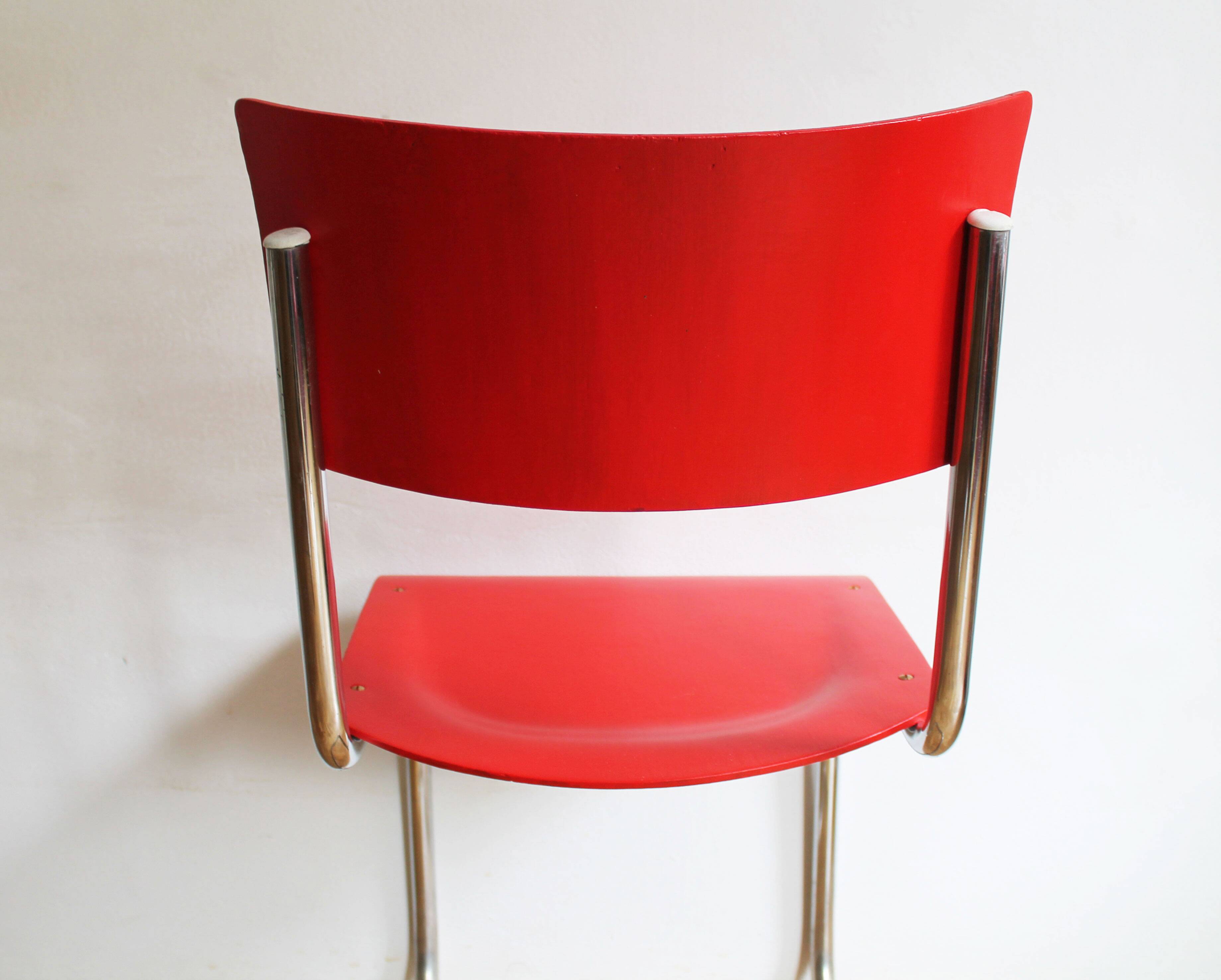 Bright Red 1950's Modernist cantilevered Chair