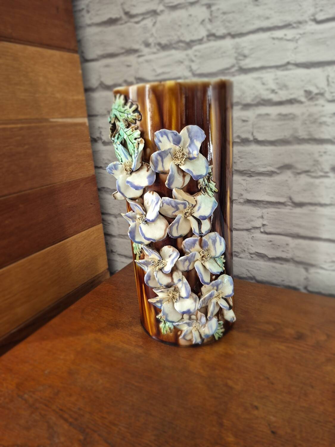 Large tube vase in slipware
