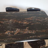 Table and 6 chairs in black formica marble effect