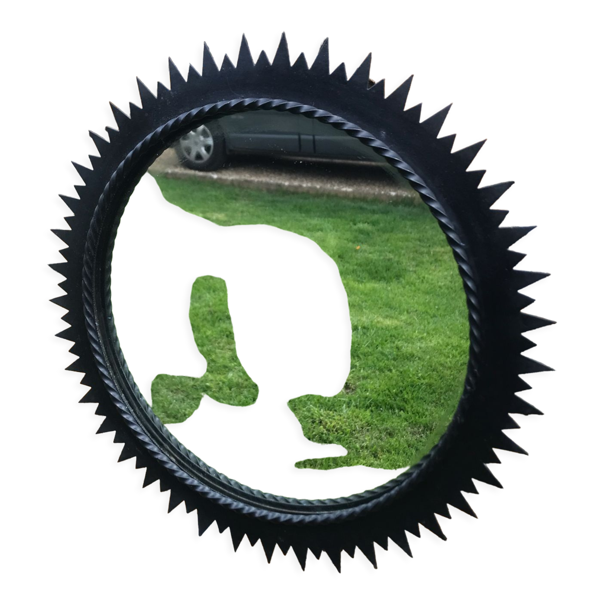 Vintage black metal sun mirror 1960