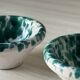 Ceramic salt and pepper shakers, green and white