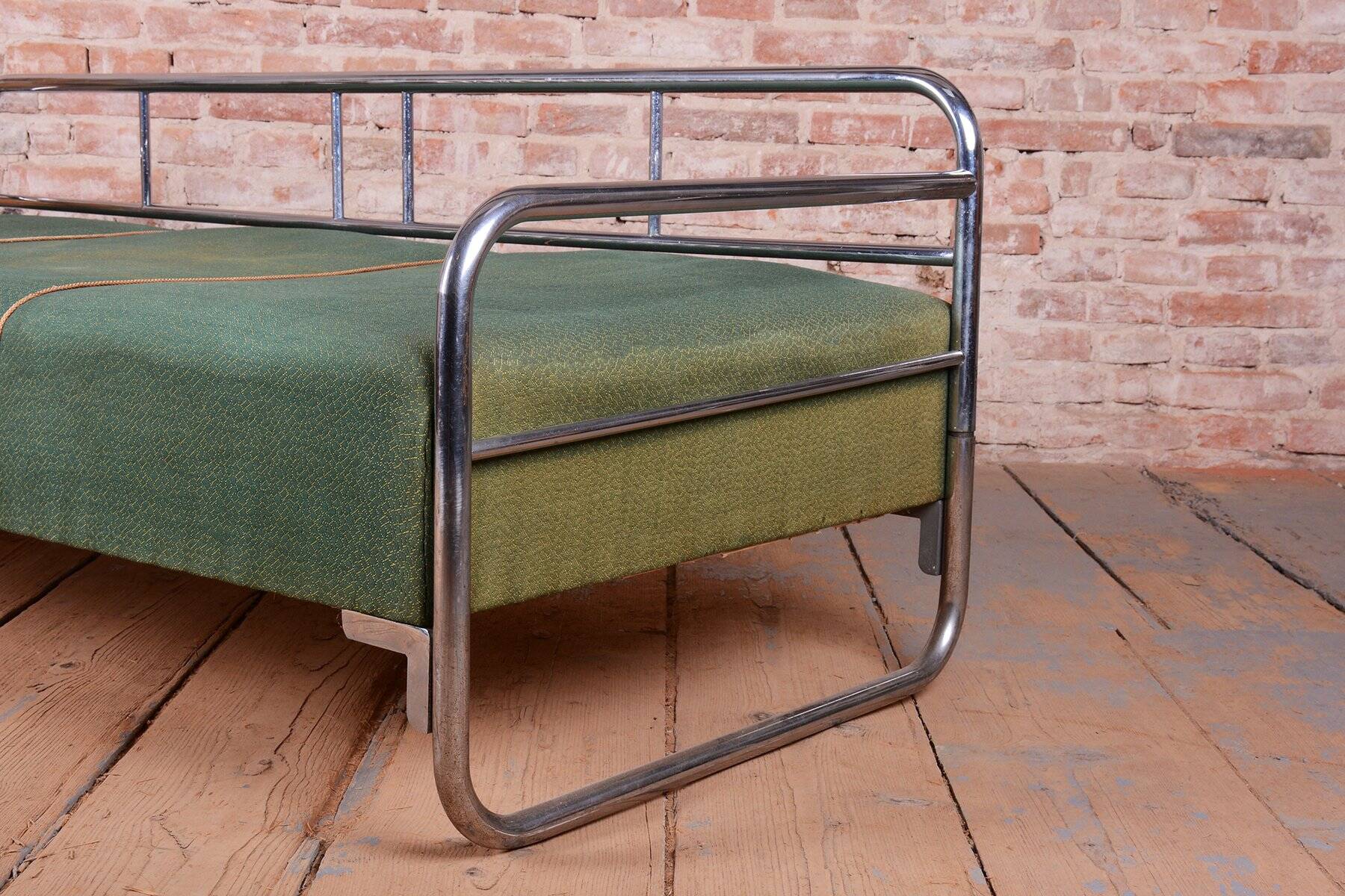 Bauhaus Sofa in Chrome, Steel, and Fabric, Czech, 1930s