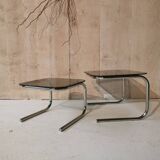 2 nesting tables in glass and chrome metal
