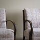Pair of Danish Art Deco deck chairs, oak and vibrant floral fabric, 1940s