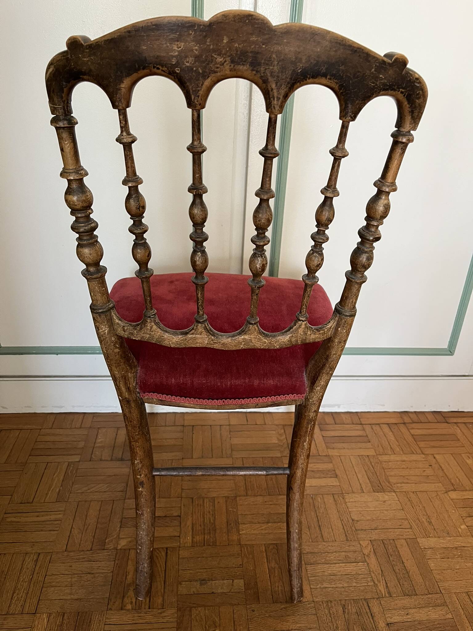 Napoleon III Chiavari Chair — Beaded Spindles — Crimson Velvet — France,