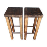 Paire 2 tabourets bar bois ep 1960 brutalisme