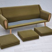 1970s, Danish 3-seater sofa, original very good condition, green furniture fabric, oak