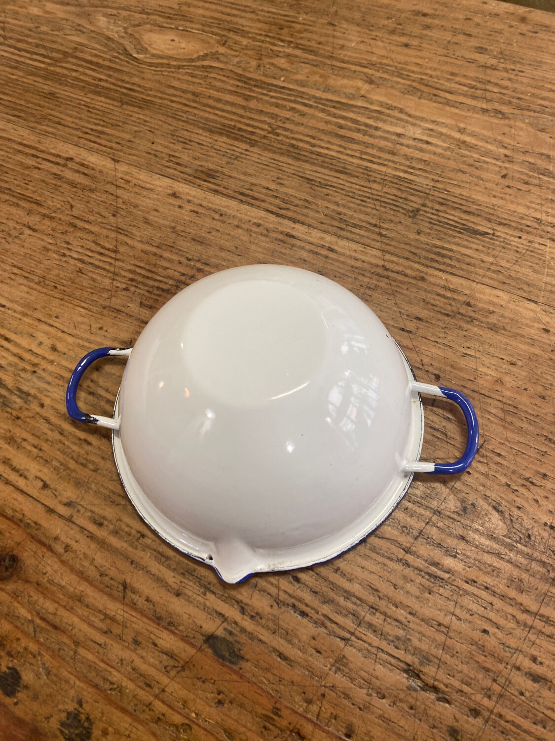 White enamel bowl and blue border