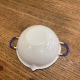 White enamel bowl and blue border