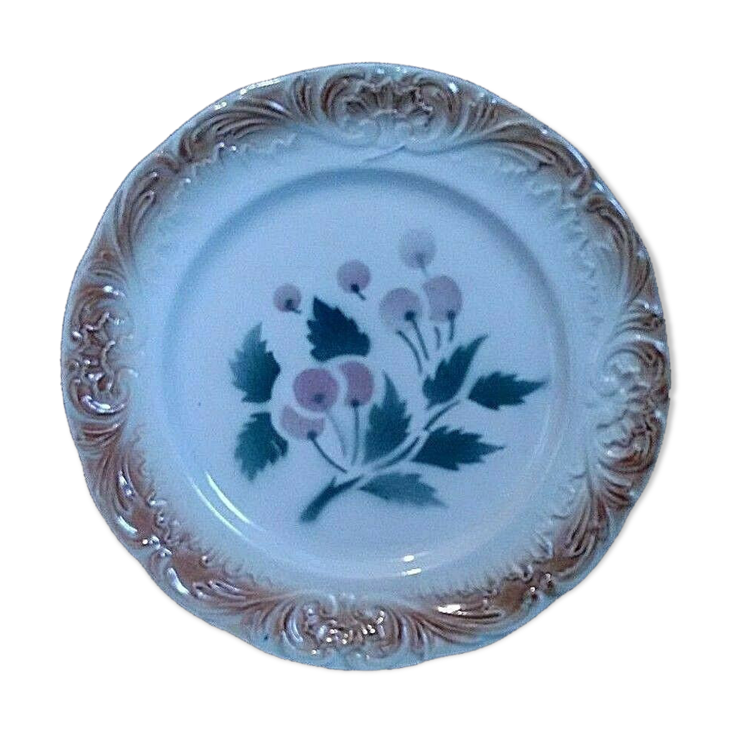 Plate earthenware slurry decoration cherries Digoin early twentieth century