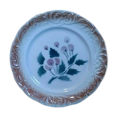 Assiette faïence barbotine décor cerises Digoin début XXème