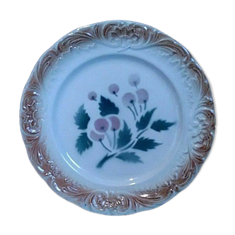 Plate earthenware slurry decoration cherries Digoin early twentieth century