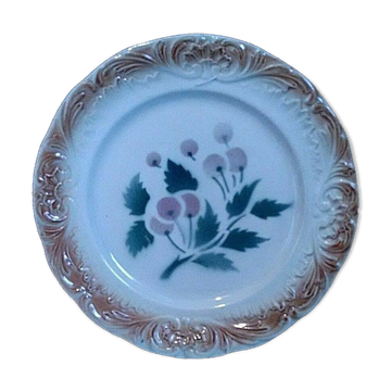 Plate earthenware slurry decoration cherries Digoin early twentieth century