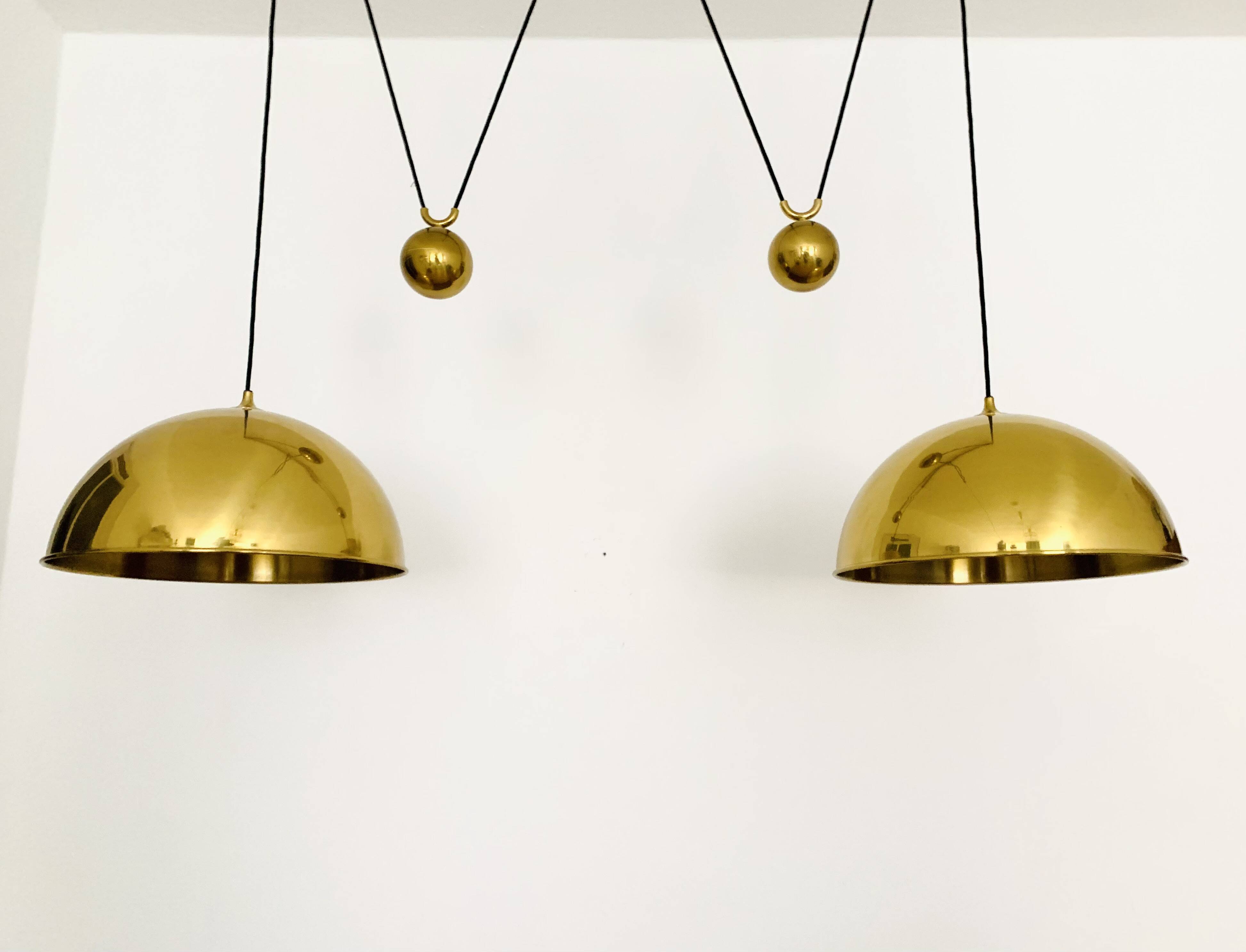 Large Adjustable Double Posa44 Brass Pendant Lamp by Florian Schulz