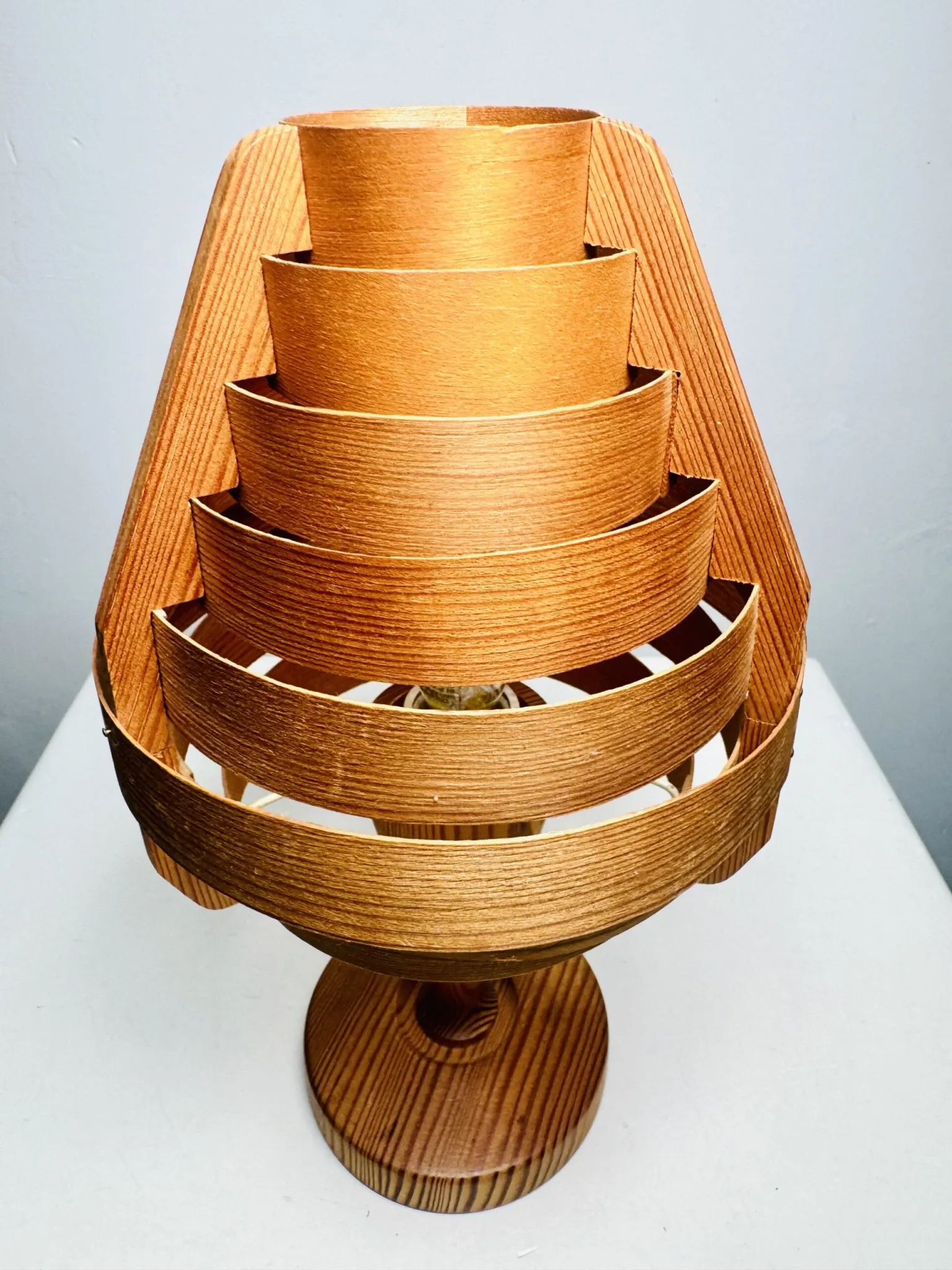 Model B-119/1 Pine Veneer Conical Table Lamp By Hans-Agne Jakobsson For Ab Markaryd, Sweden 1960S