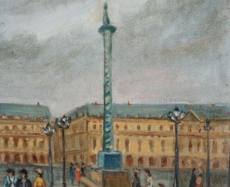 Michel Pabois : Paris, la place Vendôme, huile sur toile originale signée