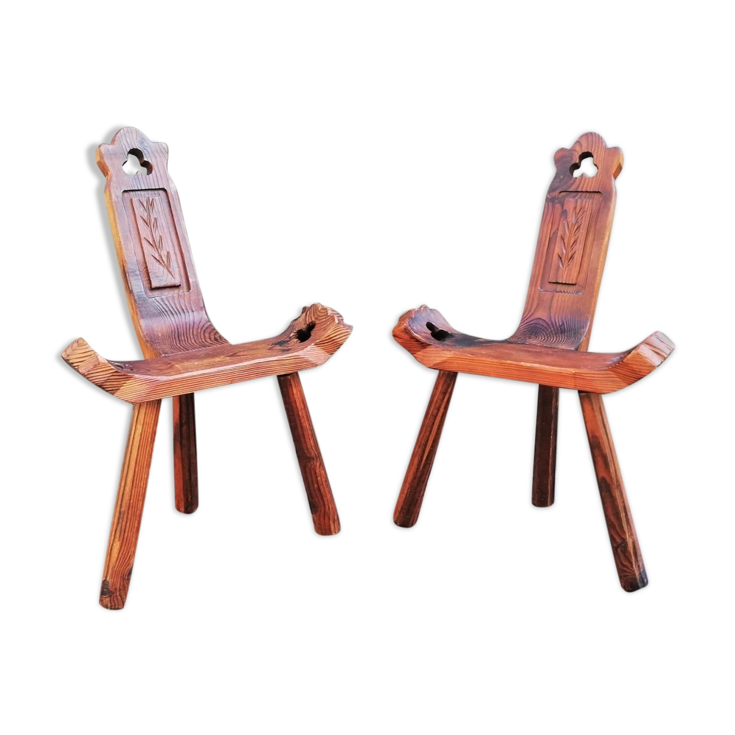 Pair of brutalist tripod stools