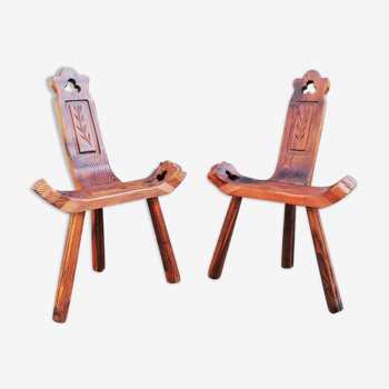 Pair of brutalist tripod stools