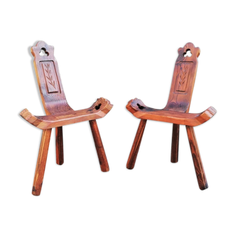 Pair of brutalist tripod stools