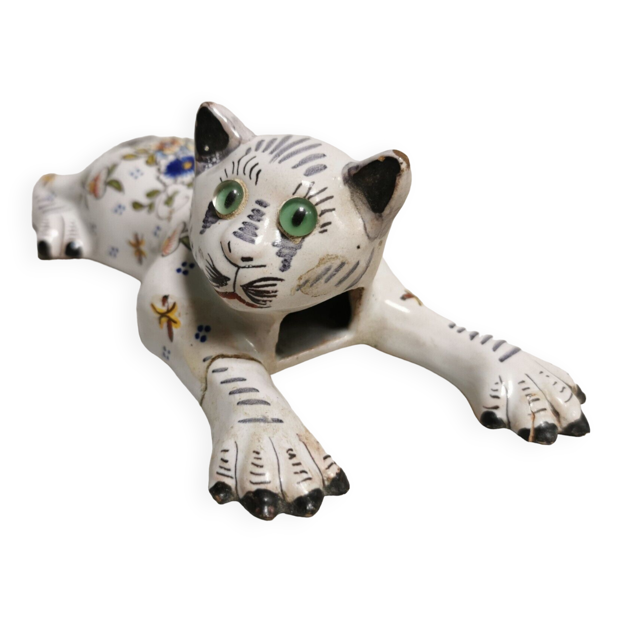 Bouquetière d'applique chat faïence desvres géo martel décor flowers