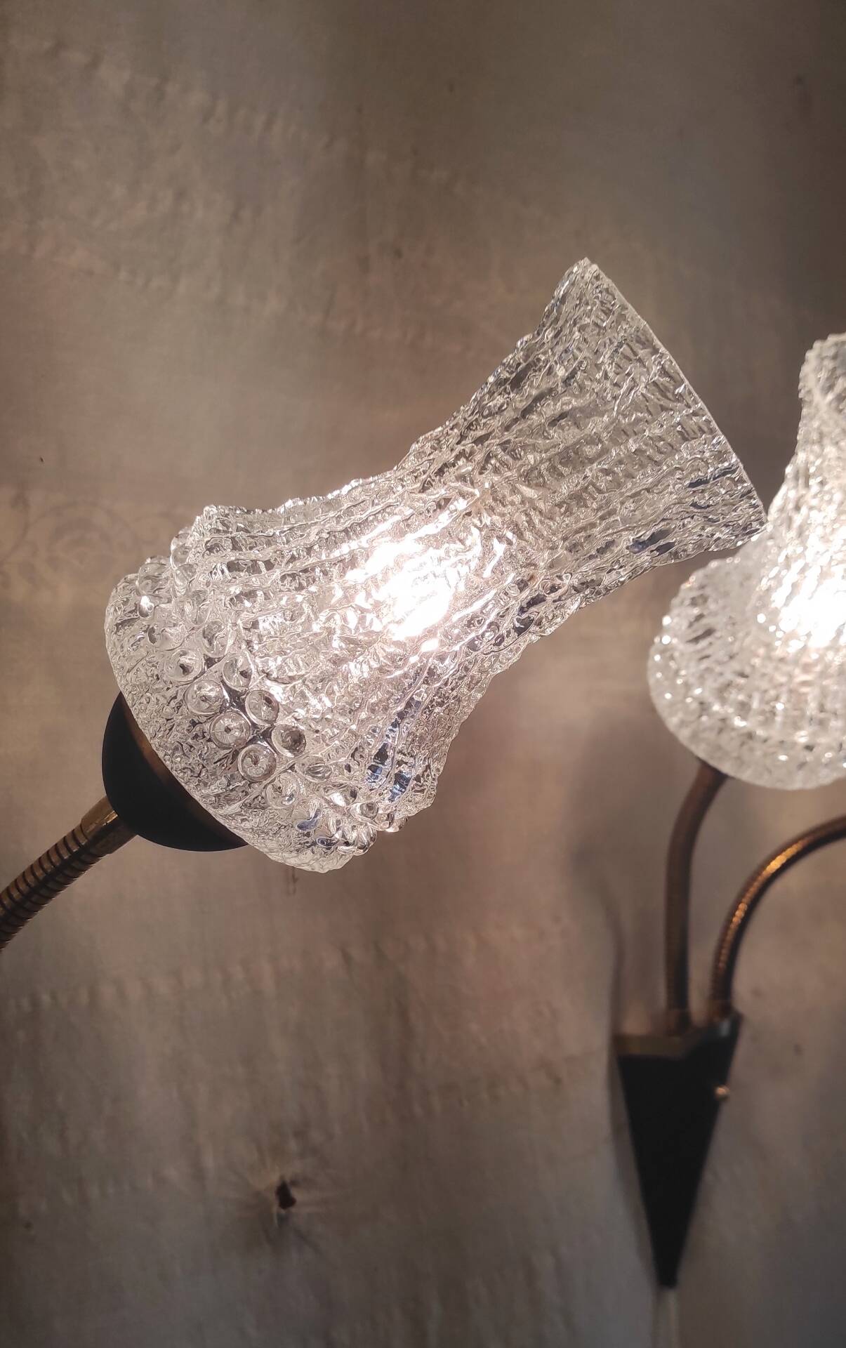Articulated double light wall sconces in brass and glass - mid 20th century.