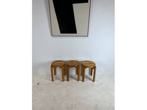 Set of three solid pine stools, 1970s.