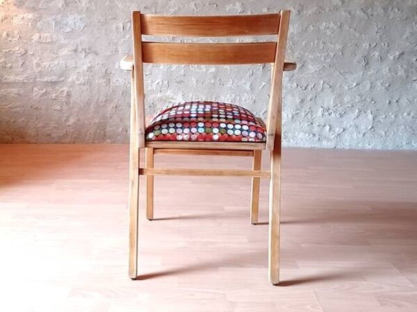 Fauteuil de bureau bridge restauré pieds compas vintage années 50