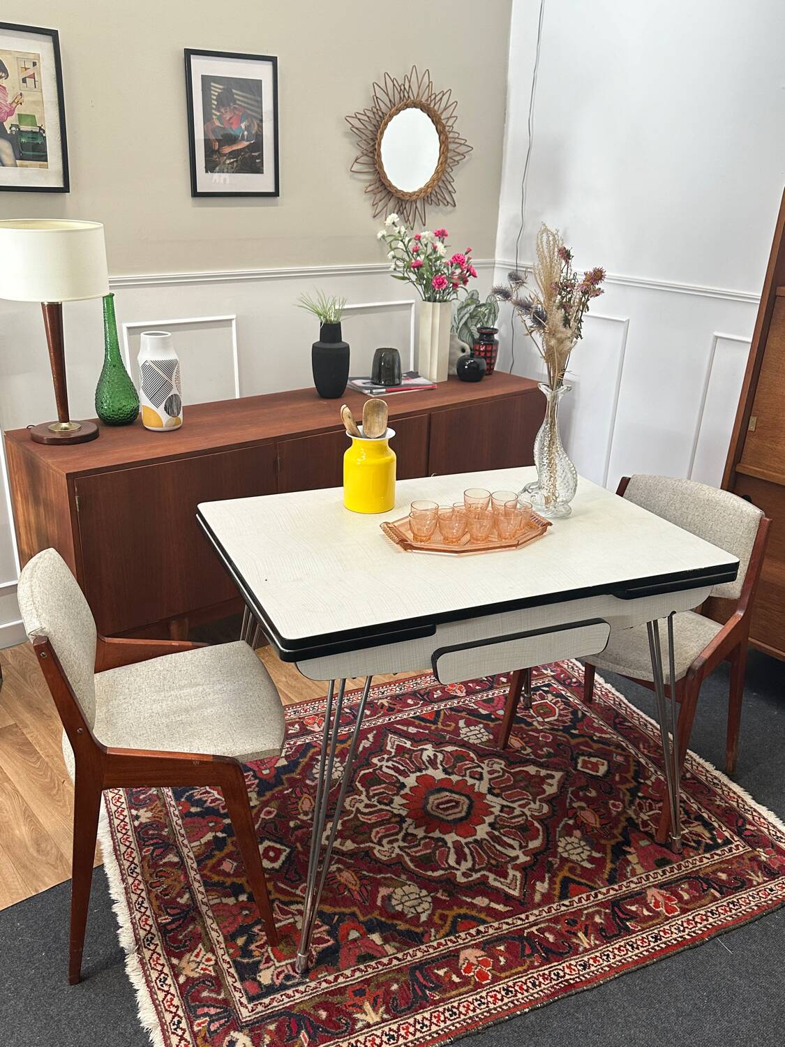 Formica table with eiffel legs and extension