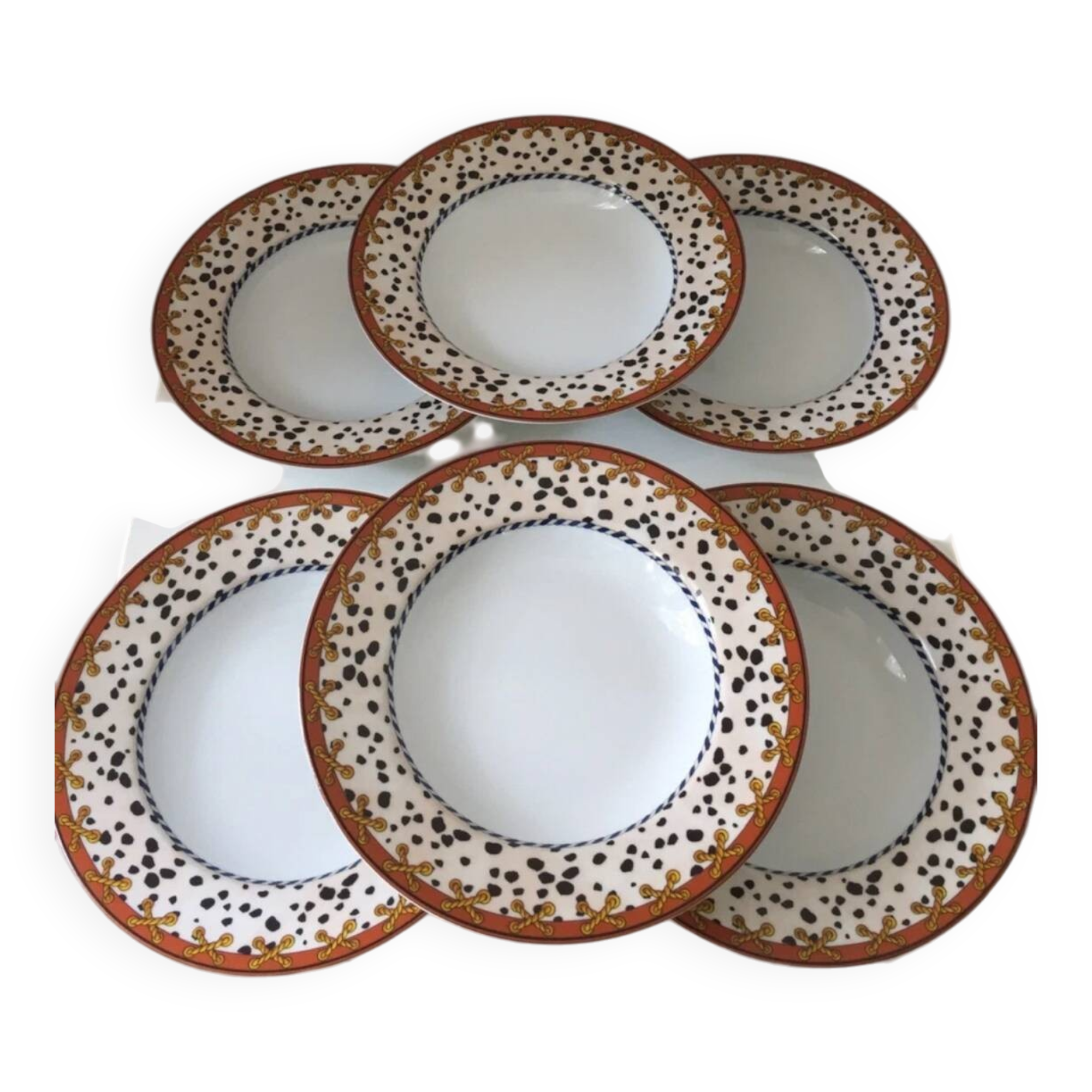 Carven Paris soup plates, Yves Deshoulières porcelain, 1990