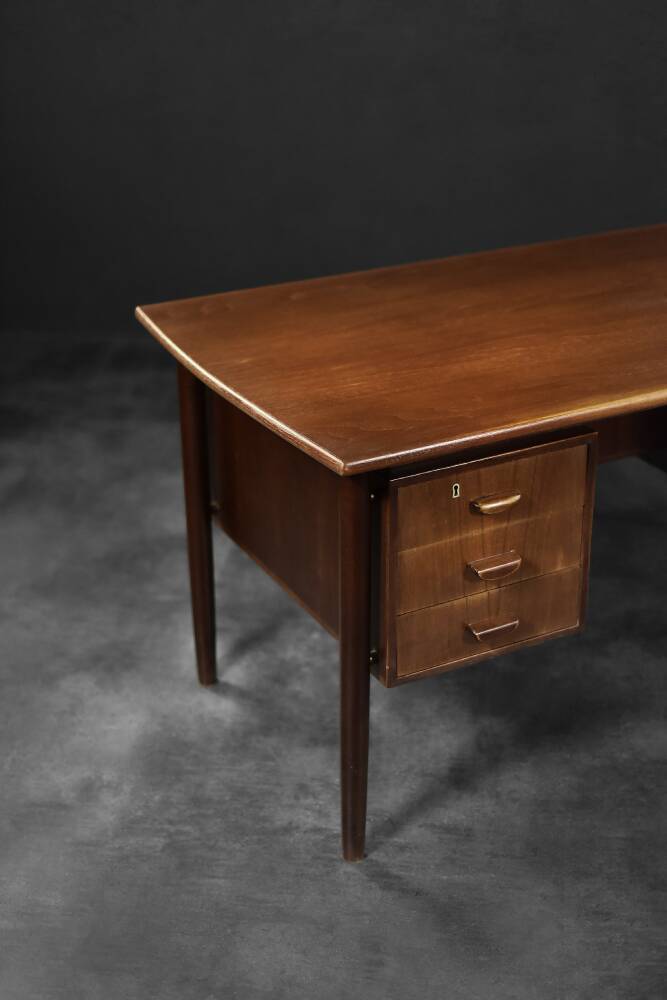 Mid-Century Danish Scandinavian Modern Teak Bilateral Desk with Drawers, 1960s