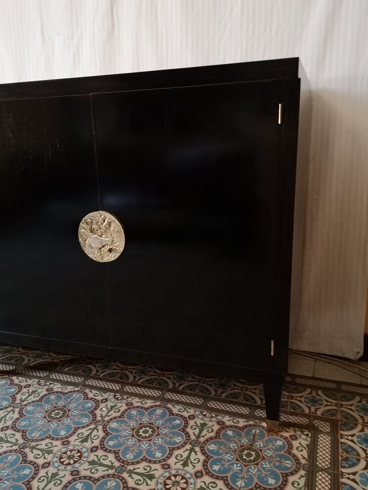 4-Door black laced enfilade by Jean Pascaud 1940 1945 art deco
