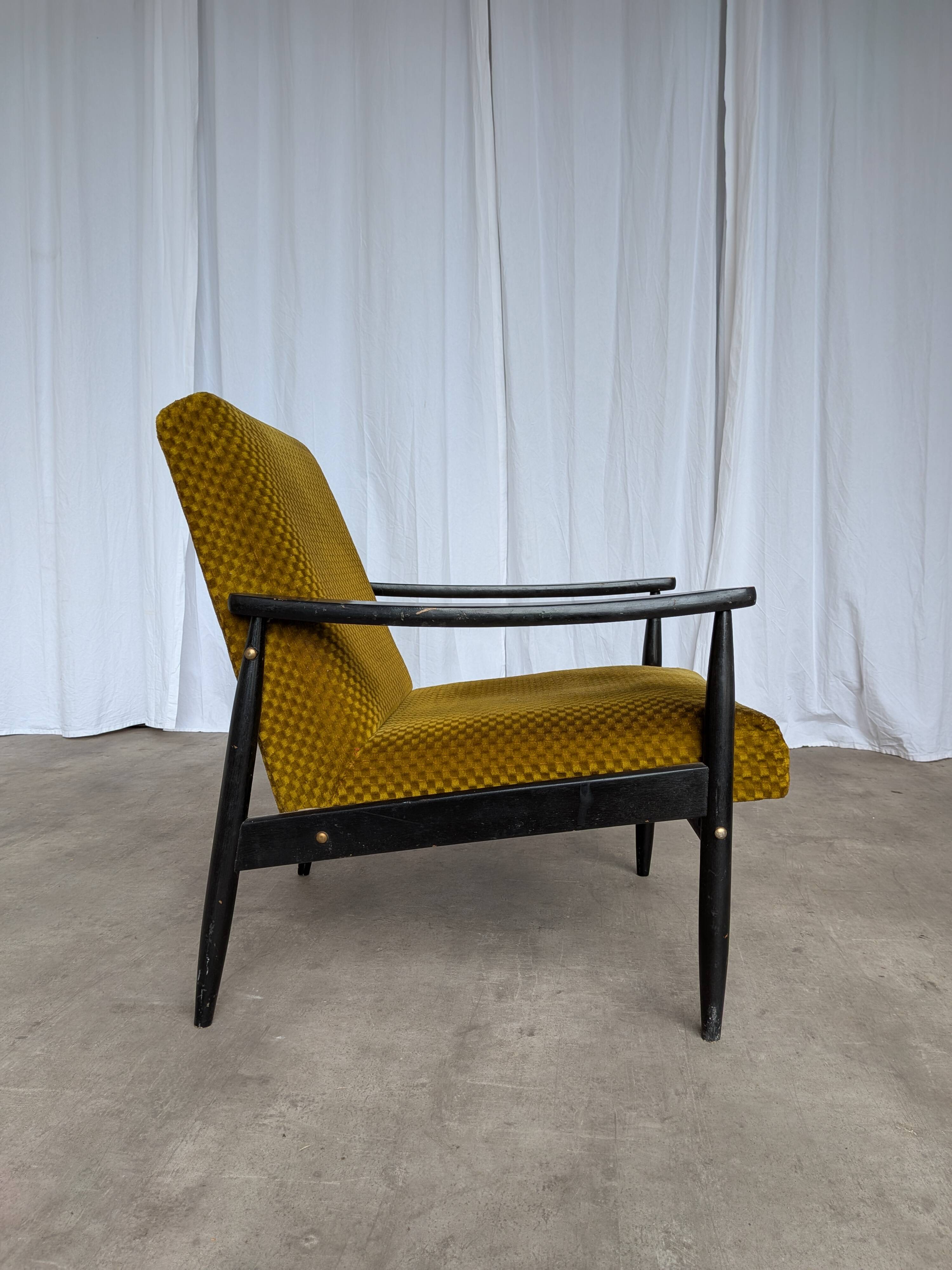 Vintage Yellow Fabric Armchair: Mid-Century Modern Lounge Chair