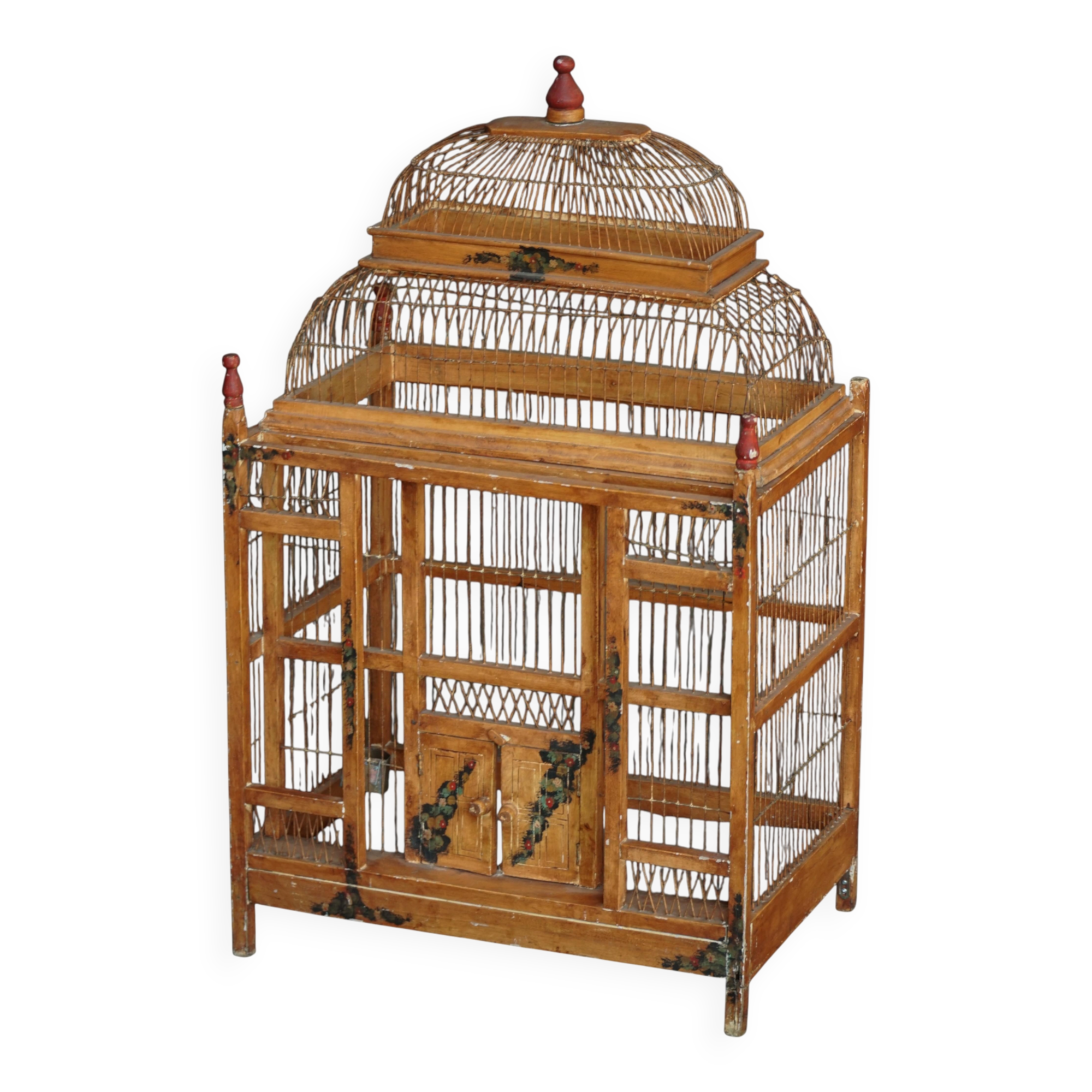 Cage à oiseaux décorative en bois peint chinois, début du 20e siècle, années 1930