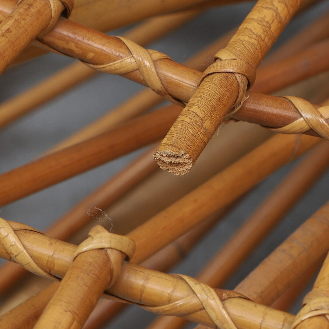 Armchair With bamboo stool covered with a cushion in suede fabrics from 1960s