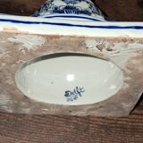 Antique Pair of Column Candlesticks in Blue and White Delftware