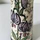 Vintage cream ceramic vase with purple floral decoration and gold highlights