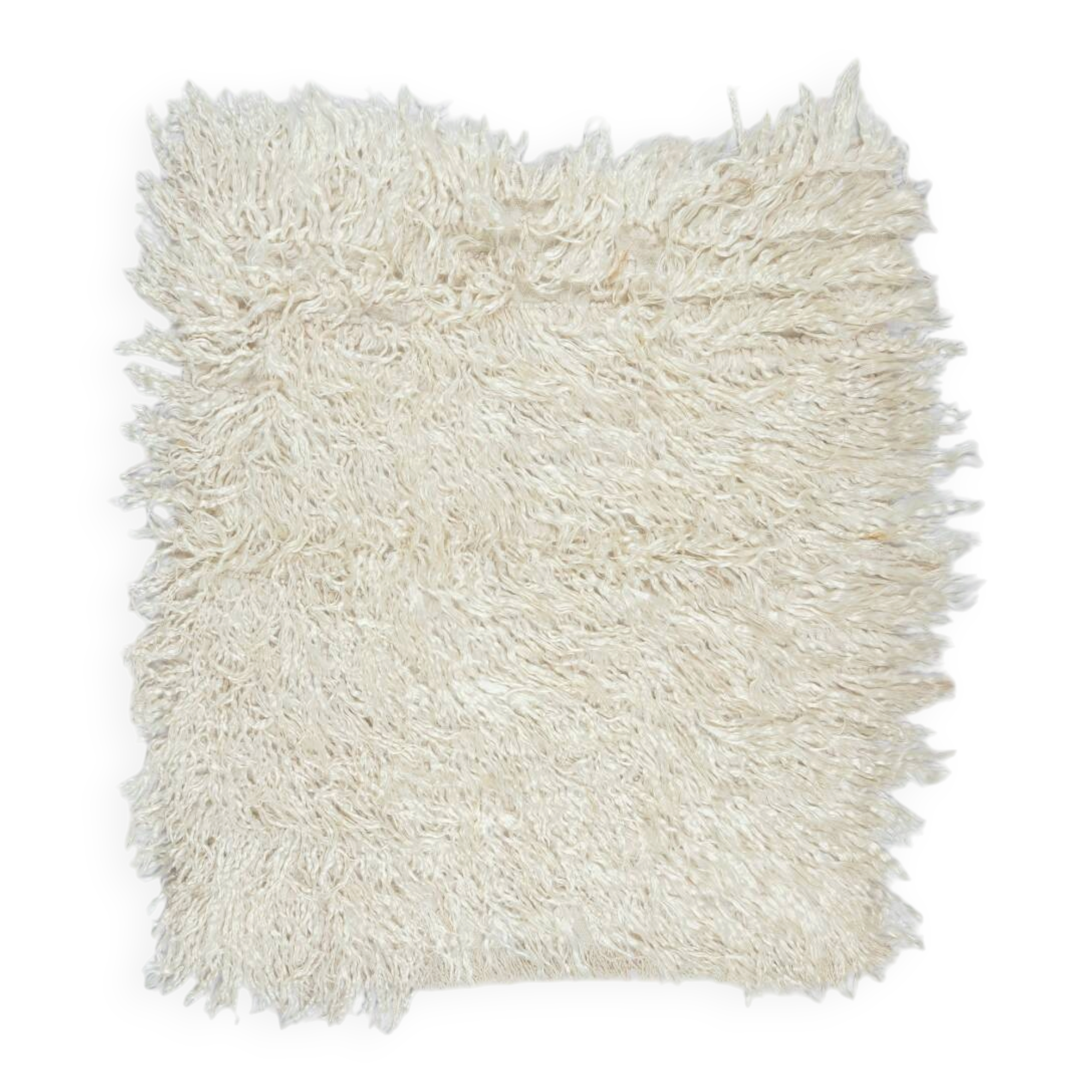 Vintage Handmade Shag Pile Rug Made of Natural Beige Mohair Wool