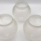 Set of 3 globes with matte glass lampshades and engraved decoration