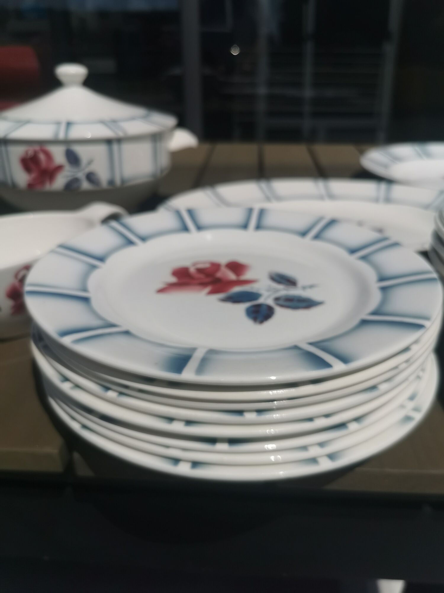 Lots dishes digoin sarreguemines, 7 flat plates, 4 plates hollow, tureen, oval dish