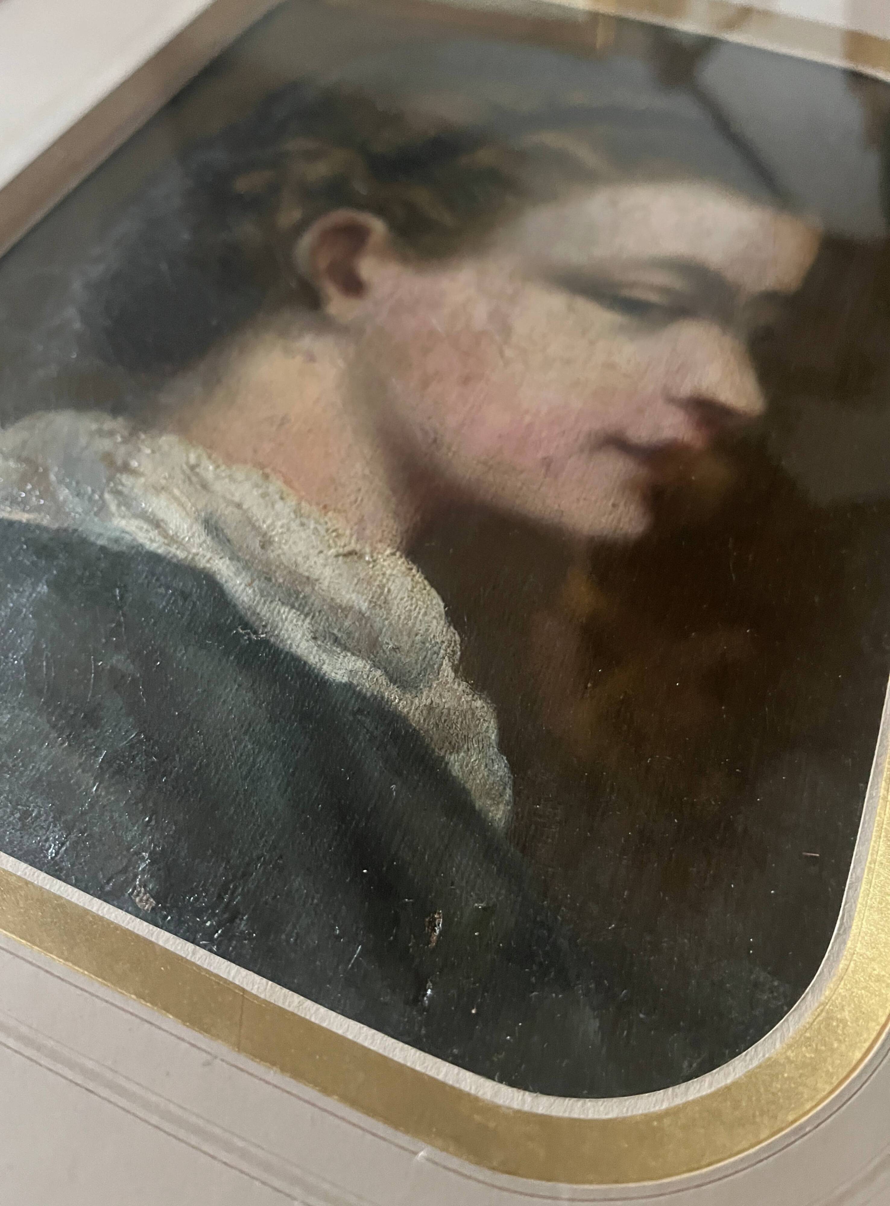 HST/P painting "Family portrait, Young woman" 19th century + frame