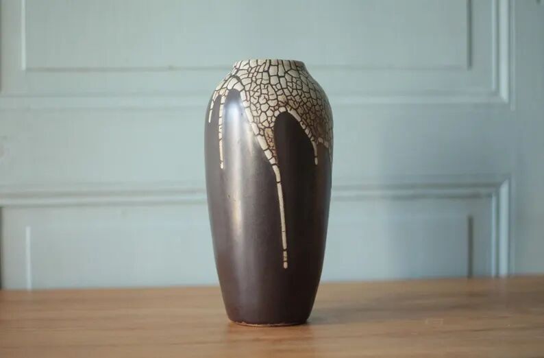 Vase signed Léon Pointu, ceramic vase with a glazed snake skin effect, Pottery Saint-Amand-en-Puisaye, collection.