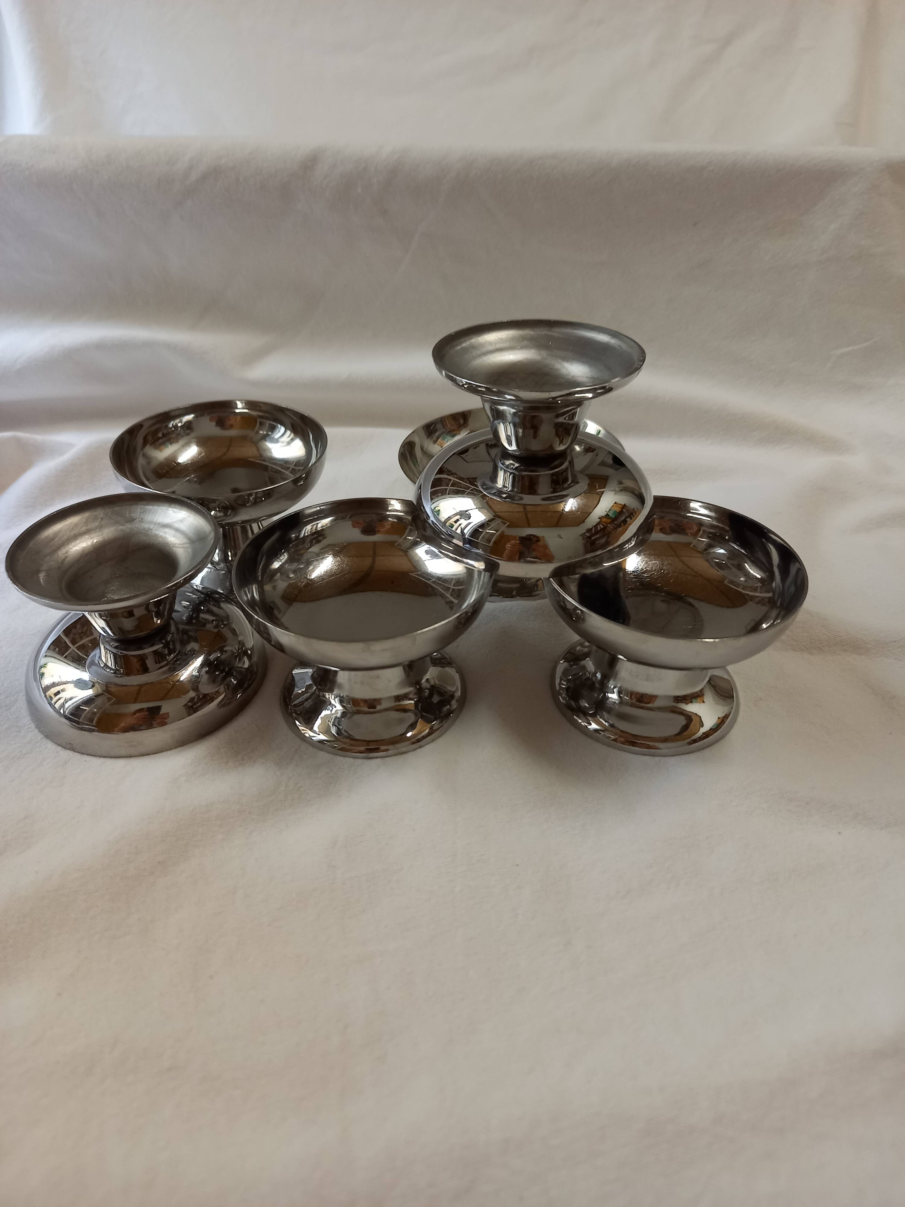 Set of 6 small Guy Degrenne stainless steel ice cream cups with 6 spoons
