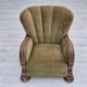 1960s, Danish relax armchair, green furniture velour fabric, oak wood.