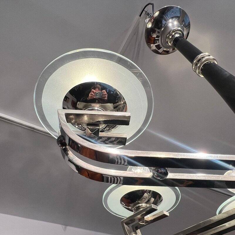 Chandelier Art Déco en laque noire et verre, 1930