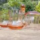 Retro whiskey set with pink glass, decanter and 5 glasses