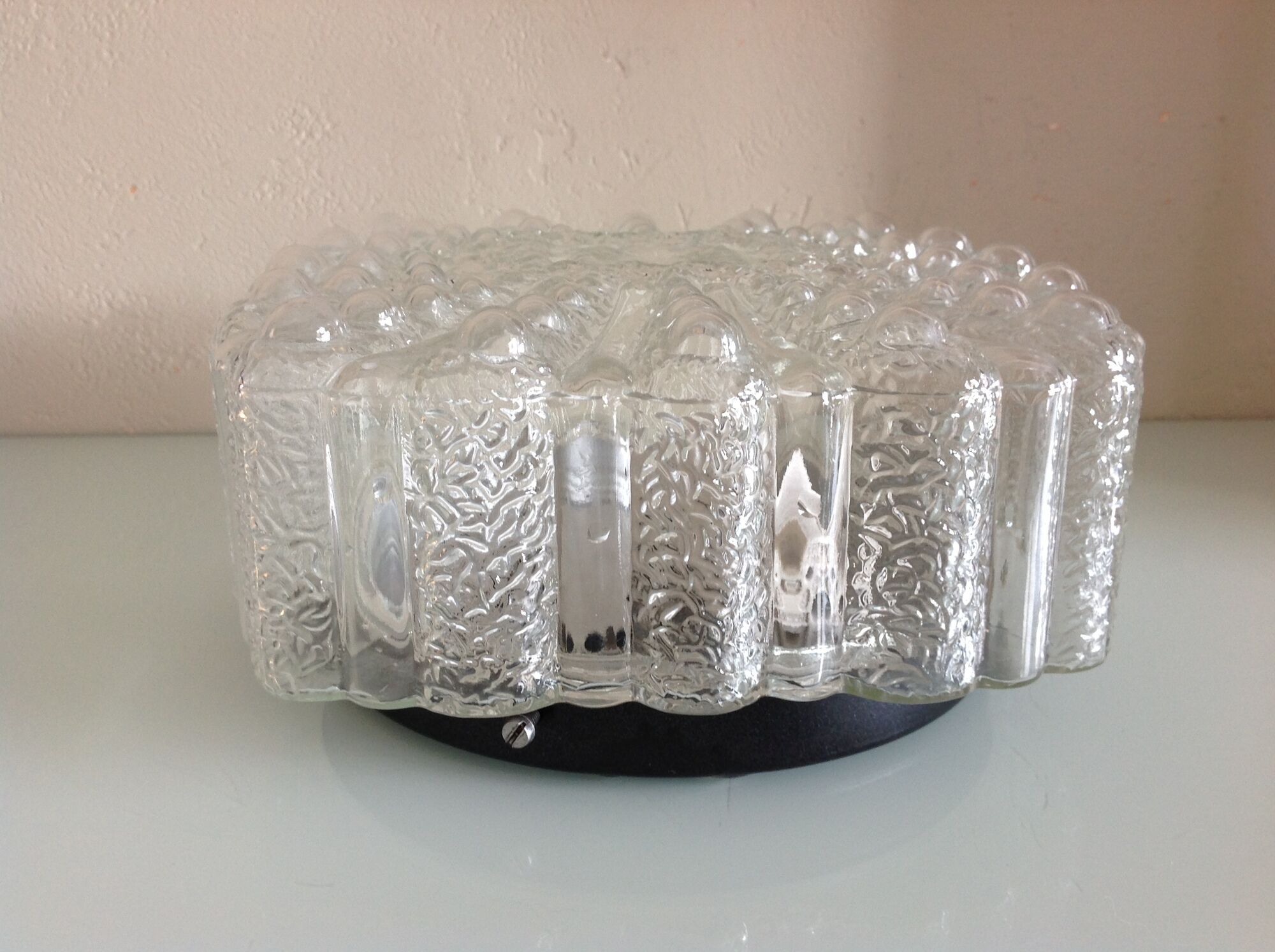 Square ceiling lamp in bulled glass 60/70s
