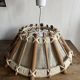 Large Scandinavian pendant light, natural wood, jute, wool, 70s