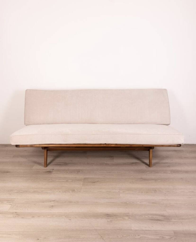 Canapé vintage des années 60 en bois de teck et tissu design danois