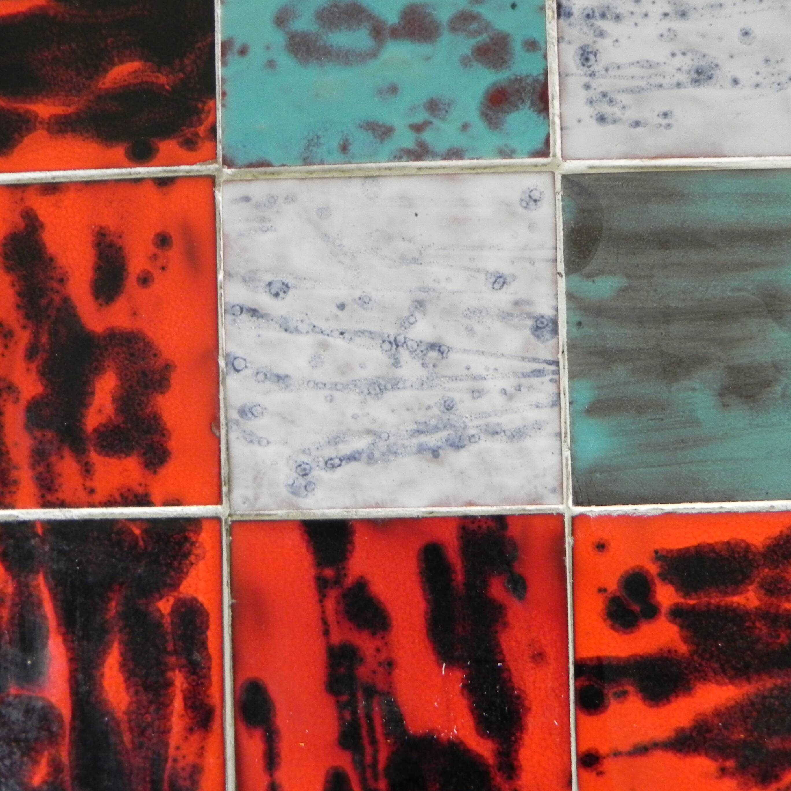 Vintage bamboo dining table with red, white and blue checks, 1950s