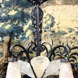 Degué - art deco period molded glass and wrought iron chandelier